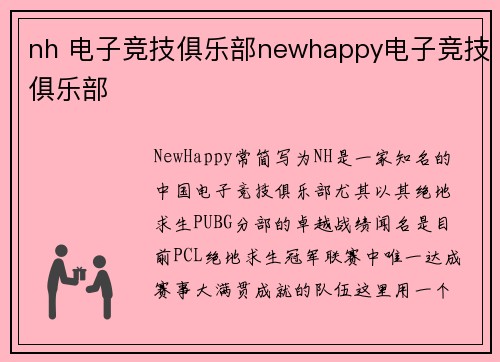 nh 电子竞技俱乐部newhappy电子竞技俱乐部